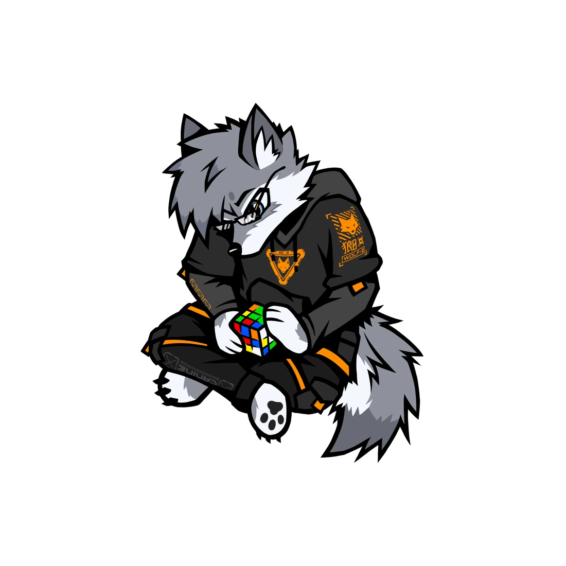 Rex Wolf sitting with a Rubik's cube